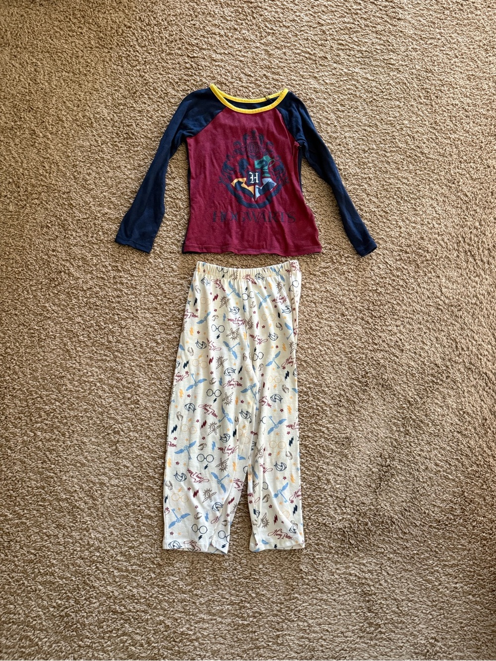 Warner Bros. Kids Two-Piece Pajama Set - Burgundy, Navy & Yellow